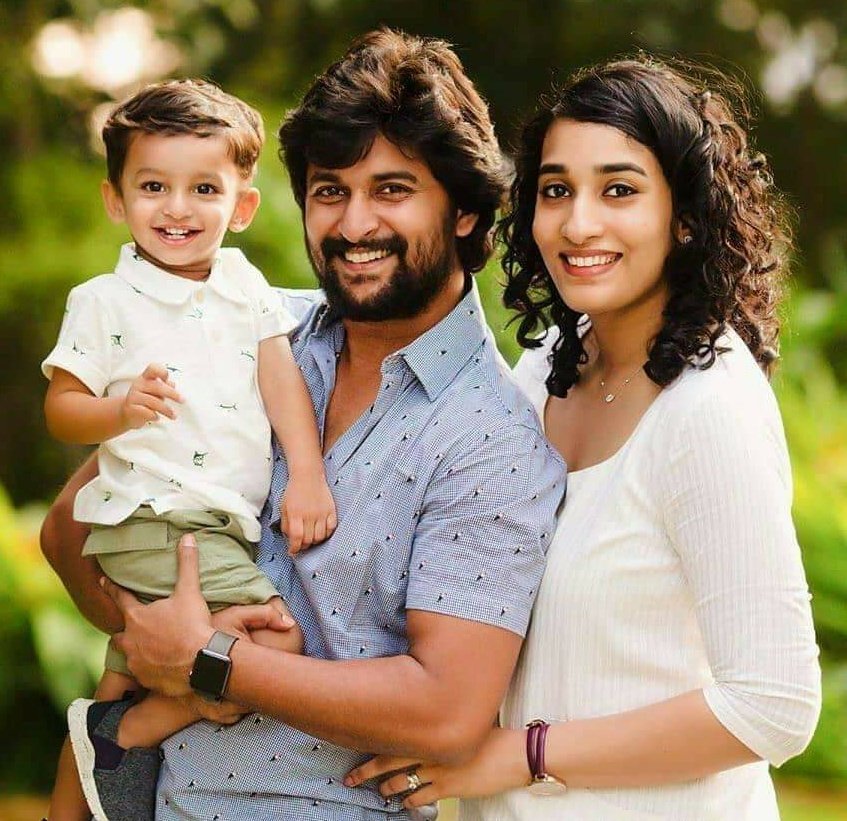 Nani actor image with wife and child.